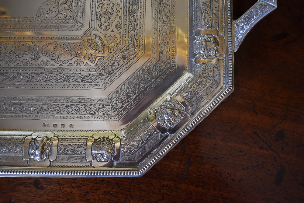 ROBERT SCOTT; a large late Victorian Scottish hallmarked silver tray of rectangular form with canted - Bild 2 aus 3