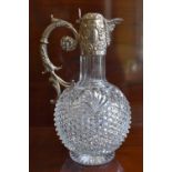 WILLIAM HUTTON & SONS LTD; a late Victorian hallmarked silver mounted and hobnail cut glass claret