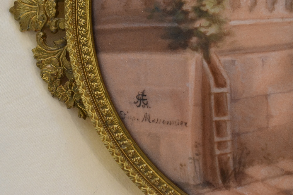 An early 20th century French gilt metal and enamel decorated hand mirror, the back decorated with - Image 3 of 5