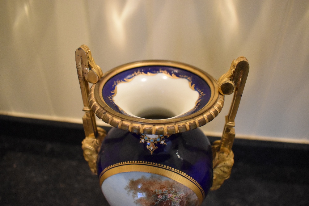 A late 19th century French porcelain ormolu mounted vase, the dark blue ground set with enamel ' - Image 4 of 4