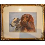 N. W. H.; watercolour, study of two dogs, signed with initials and dated 1928, 16 x 22cm, framed and