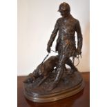 PIERRE JULES MÊNE (French, 1810-1879); a large bronze figure group of a huntsman and hound, signed