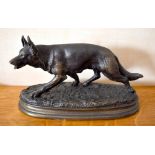 AFTER PIERRE JULES MÊNE; a contemporary bronze figure of an Alsatian on integral oval base, height