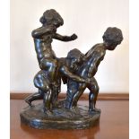 AFTER CLAUDE MICHEL CLODION; a late 19th century bronze figure group of three fauns, bearing