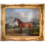 CLAUDE LORRAINE FERNELEY (1822-1892); oil on canvas, study of a horse in landscape with dwelling