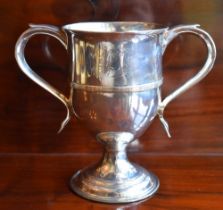 PETER & ANNE BATEMAN; a George III hallmarked silver twin handled cup with engraved initials above a