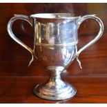 PETER & ANNE BATEMAN; a George III hallmarked silver twin handled cup with engraved initials above a