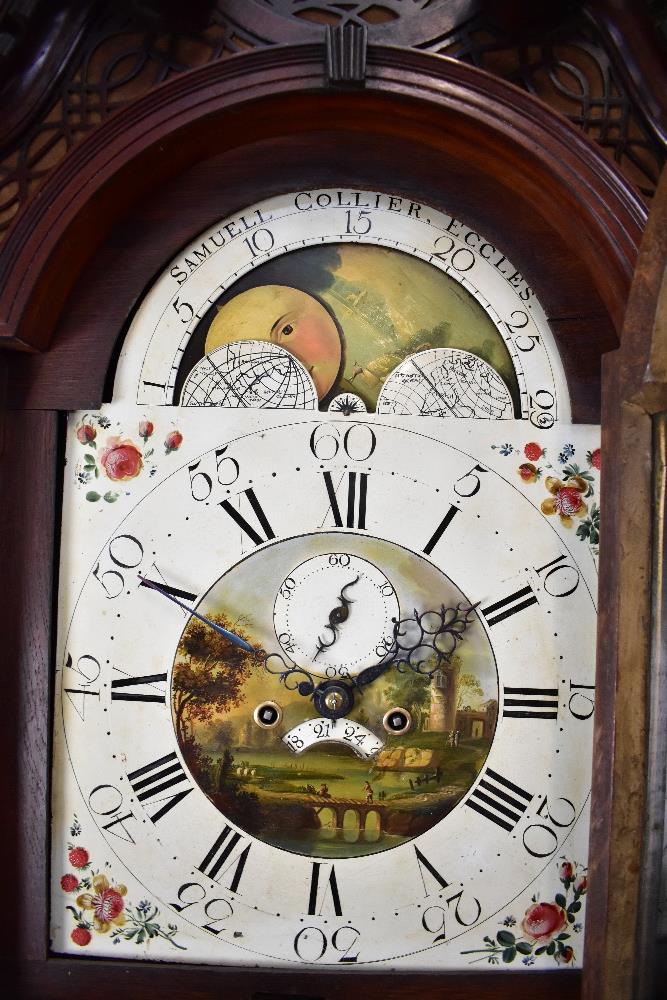 A George III mahogany and inlaid longcase clock, the elaborate swan neck pediment above fret - Bild 2 aus 18