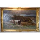 ARTHUR LEMON (1850-1912); large oil on canvas, expansive Isle of Man landscape with horses,