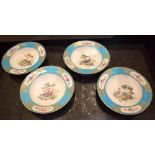 A set of four late 18th century Sèvres porcelain bowls, each with bleu celeste floral decorated