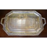 ROBERT SCOTT; a large late Victorian Scottish hallmarked silver tray of rectangular form with canted