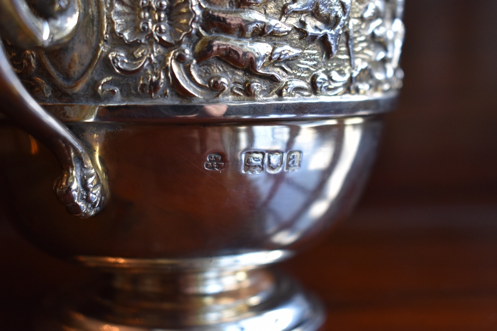 HUNTING INTEREST, WAKELY & WHEELER; a quality late Victorian hallmarked silver gilt twin handled cup - Image 2 of 4