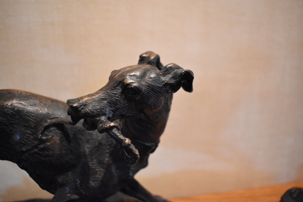 AFTER PIERRE JULES MÊNE; a contemporary bronze figure of a hound with crop in his mouth, on integral - Image 2 of 2