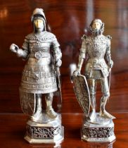 NERESHEIMER & CO OF HANAU; two similar early 20th century silver figures of knights, each with