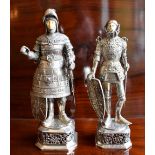 NERESHEIMER & CO OF HANAU; two similar early 20th century silver figures of knights, each with