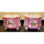 A pair of late 19th century Meissen bough pots with gilt heightening on a pink ground and each