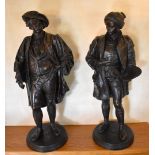 JEAN JULES SALMSON (1823-1902); a large pair of bronze figures depicting Sir Joshua Reynolds and