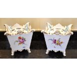 A pair of Meissen Marcolini period potpourri pots and covers of tapering square section, each with