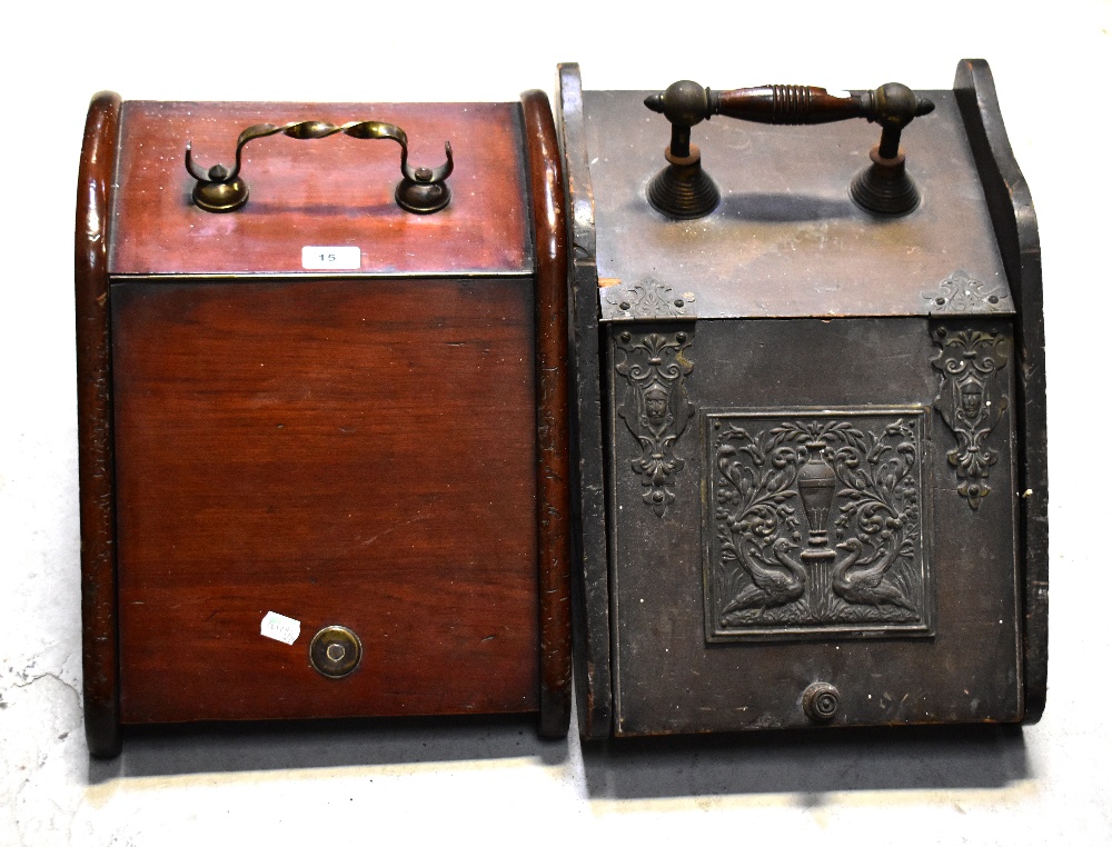 A Victorian and later mahogany coal scuttle with wrythen twist brass handle, with liner,