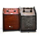 A Victorian and later mahogany coal scuttle with wrythen twist brass handle, with liner,