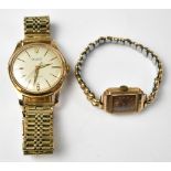 NINI; a ladies' vintage 18ct gold tank-style wristwatch with crown wind movement,