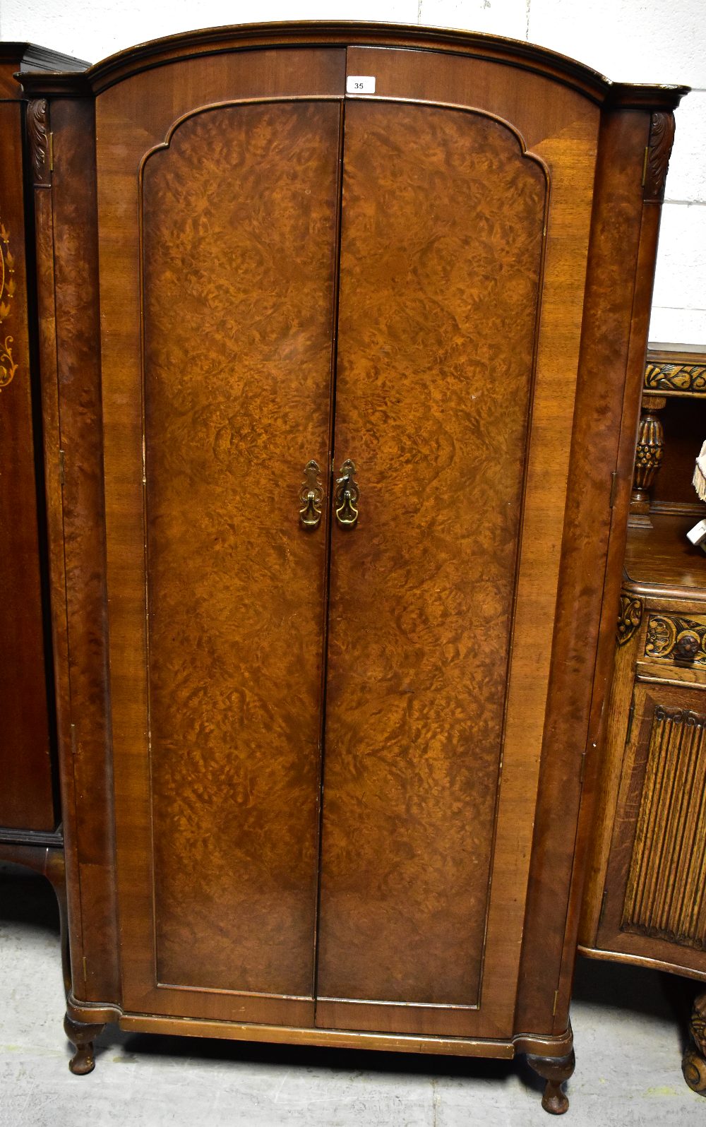 An Edwardian mahogany double bed frame, stepped top rail and inset oval inlaid panel, - Image 2 of 8