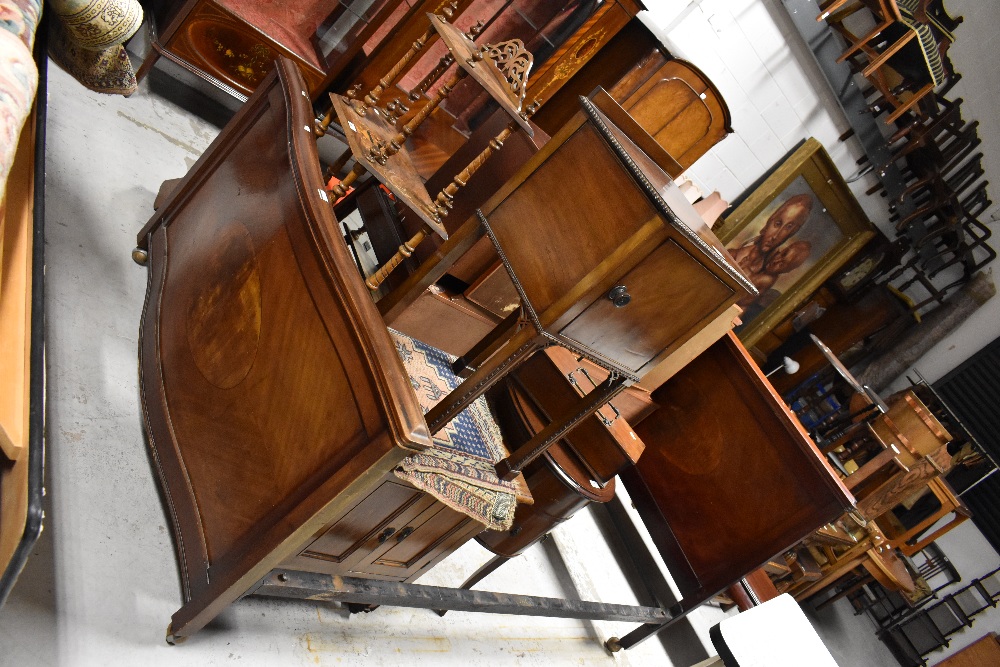 An Edwardian mahogany double bed frame, stepped top rail and inset oval inlaid panel, - Image 7 of 8