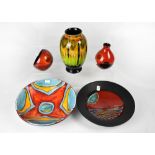 POOLE; five ceramics to include a squat baluster vase in the 'African Skies' pattern, height 13cm,