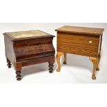 A Victorian mahogany commode with printed Victorian coach scene to the top,