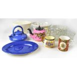 Various items of collectible pottery and glass to include a Moorcroft powder blue teapot of squat