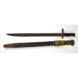 A WWI period bayonet, 1913 model to fit the Enfield rifle, with scabbard and canvas frog,