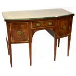 A George III mahogany crossbanded and line inlaid bow fronted sideboard,