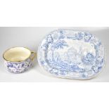 An early 19th century blue and white transfer pattern turkey/meat platter,