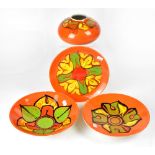 POOLE; a group of four 'Delphis' design ceramics to include a bowl, diameter 27cm,