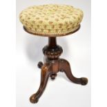A Victorian mahogany adjustable height piano stool,
