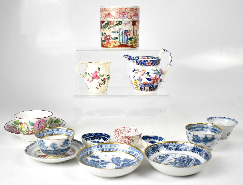 A group of 19th century English and Oriental ceramics to include a large mug in the Chinoiserie