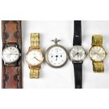 Four gentlemen's fashion watches comprising a gold plated Romer Popular seventeen jewel crown wind