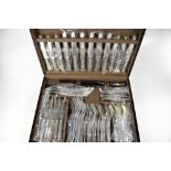 A Mappin & Webb silver plated oak canteen of cutlery containing six place settings of Kings Pattern