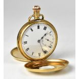 A 9ct yellow gold half hunter pocket watch, the dial set with Roman numerals and subsidiary dial,