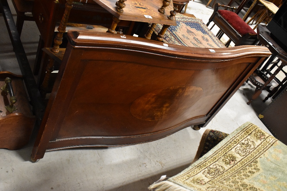 An Edwardian mahogany double bed frame, stepped top rail and inset oval inlaid panel, - Image 8 of 8