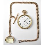 THOMAS RUSSELL & SON; a gold plated open face crown wind pocket watch,