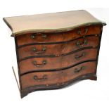 A George III mahogany serpentine front chest of four drawers, raised on bracket feet,