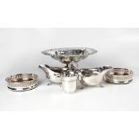 WITHDRAWN A small quantity of silver plated ware comprising a comport with lobed dish and a border