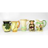 Various collectible mid-20th century pottery to include a Charlotte Rhead jug with ribbed body and