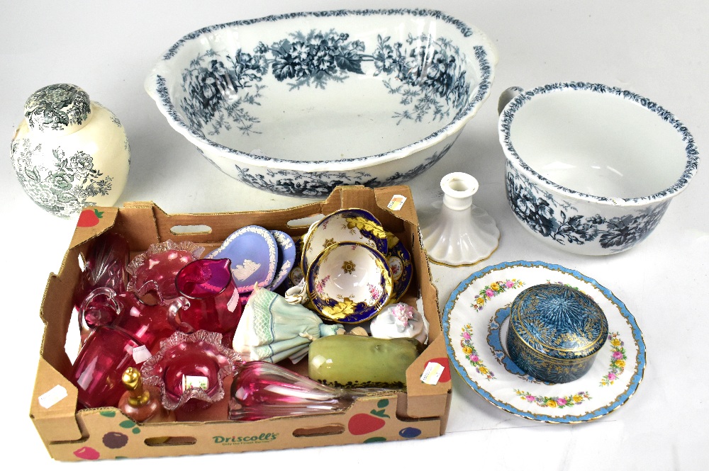 A quantity of mainly early 20th century ceramics to include a large blue and white oval transfer