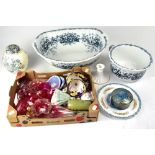 A quantity of mainly early 20th century ceramics to include a large blue and white oval transfer