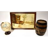 A modern Replogle 9-inch diameter World Classic Series Globe on stand, an oil on canvas,