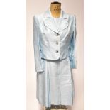A 1970s vintage Mansfield two-piece dress and jacket set in pale blue, size 12/14.