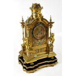 JAPY FRÈRES; a 19th century French champlevé enamelled gilt, brass mantel clock,