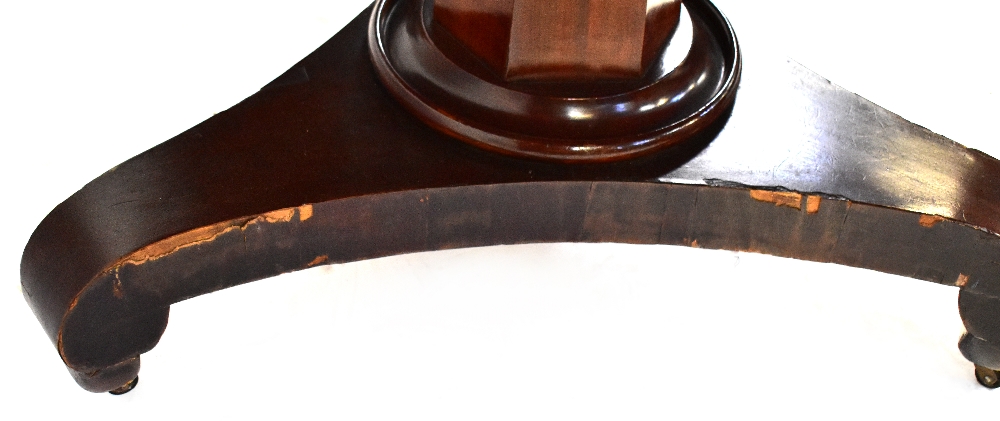 A 19th century mahogany circular tilt-top breakfast table with hexagonal column and raised on - Image 5 of 7